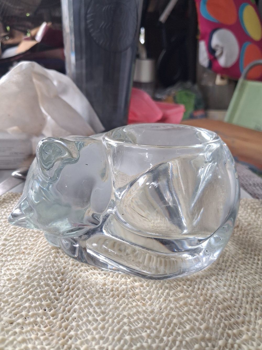 Avon Clear Glass Cat Tealight Votive Holder